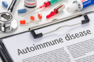 Image featuring the text 'Autoimmune Disease,' highlighting the focus on conditions where the immune system attacks the body's own tissues.