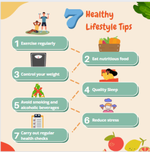 Graphic image with healthy lifestyle tips for managing endocrine system disorders, including balanced diet, regular exercise, stress management, and adequate sleep.